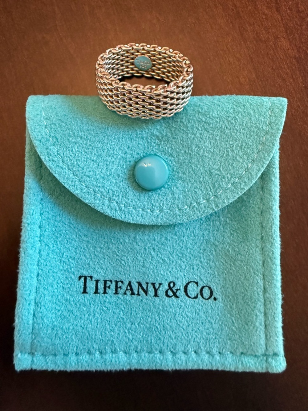 Tiffany & Co. Silver 925 Mesh Ring and Signature Pouch Size 6